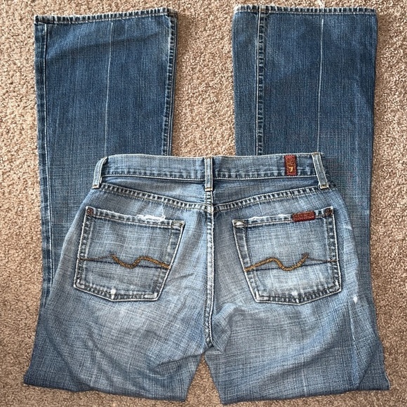 7 For All Mankind flare medium wash distressed denim blue jeans size 26 - Picture 5 of 10